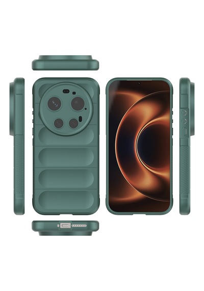 Xiaomi 17 Ultra Kılıf Kamera Korumalı Darbe Emici Esnek Oyuklu Arka Yüzey Tasarımlı Etnik Silikon Kapak Koyu Yeşil
