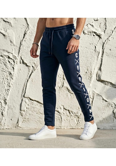 Plus Scorpion Erkek Slim Fit Eşofman Altı Yazılı Şerit Detaylı, Dar Paça Jogger Pantolon Lacivert
