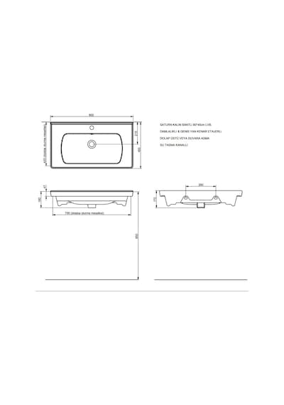 Seramiksan Saturn A142021K Etajer Uyumlu Lavabo Mat Antrasit 80 CM