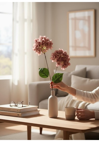 Yapay Çiçek Ortanca 90cm 2toplu Gülkurusu Koyu Tek Dal Kumaş Çiçek Uzun Dal Gülkurusu