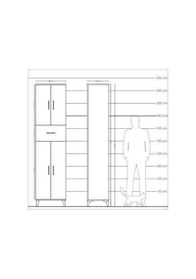 Arges Dolap 4 Raflı Tek Çekmeceli 4 Kapaklı 60x30x243 Çam-ant... Çam