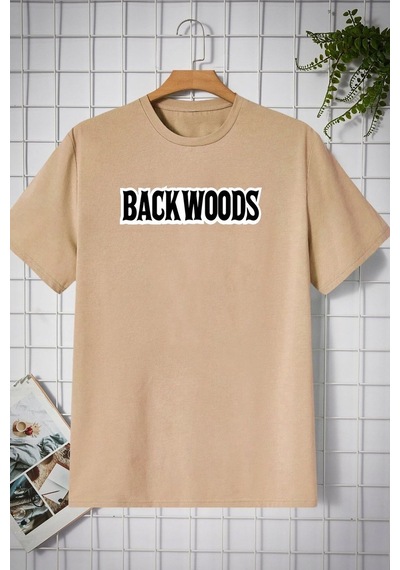 Unisex Backwoods Baskılı T-shirt Bej