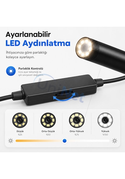 Uninet Iphone Için 10 Metre Wifi Özellikli 3 Kameralı Endoskop Yılan Kamera 1080p Hd