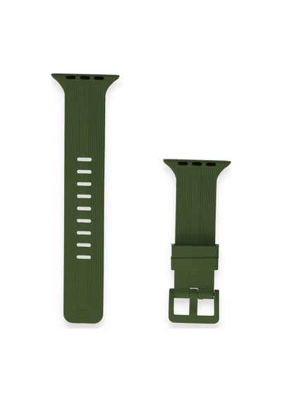 Apple Watch 38mm Uyumlu Kr408 Çizgili Silikon Kordon - Koyu Yeşil