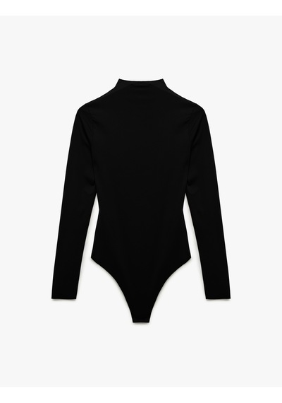 Koton Slim Fit Uzun Kollu Dik Yaka Drape Detaylı Bodysuit Siyah 6sak80065ek