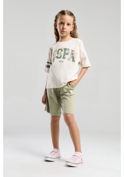 U.s. Polo Assn. 2070 %100 Pamuk Cepli Kız Çocuk Şort Pijama Takım Bej