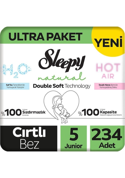 Sleepy 5 Beden Double Soft Natural Bebek Bezi Ultra Paket 78x3 234 Adet 5 Numara
