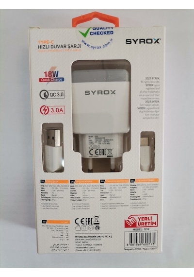 Q32 Hızlı Sarj Cihazı Seti Type-c Hızlı Ev Şarj Aleti 3.0a Q32 Beyaz