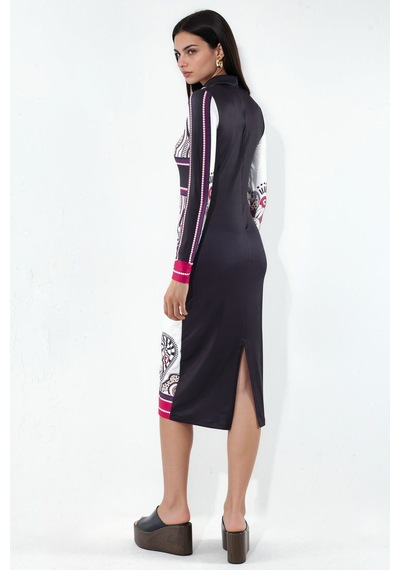 Hiccup Msn Desenli Bodycon Midi Elbise Çok renkli
