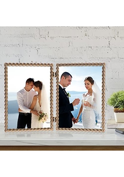 Ayrex 5x7 Menteşeli Çift Döküm Metal Resim Çerçeveleri, Altın Halat Tasarımı