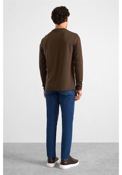 Süvari Koyu Kahve Regular Düz Baskısız İnterlok Bisiklet Yaka Cepsiz Düz Sweatshirt Ssw2013700035-kh9 Koyu Kahverengi