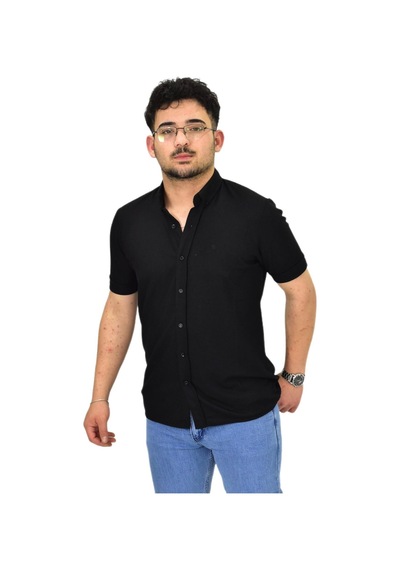 Erkek Büyük Beden Gömlek Yaka Düğmeli Tişört Bgl-st04525 Siyah