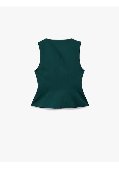 Koton Slim Fit Peplum Kesim V Yaka Düğmeli Blazer Yelek Yeşil 6wak20034pw Zeytin Yeşili