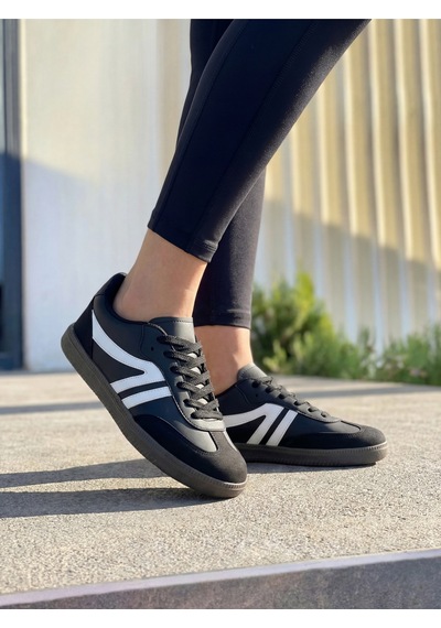 Siyah Beyaz Ortopedik Günlük Kadın Sneaker Ayakkabı-254 SİYAH-BEYAZ