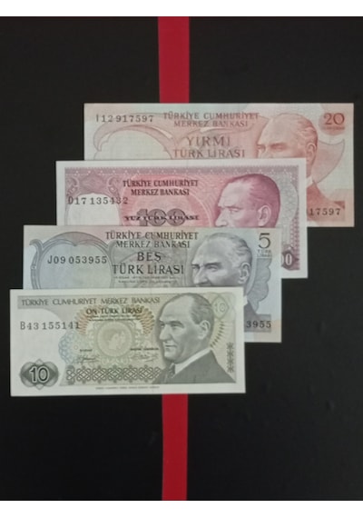 Cumhuriyetin İlk Dönemi 6. 7. Emisyon 4 Adet Kağıt 5,10,20,100 Türk Lirası .