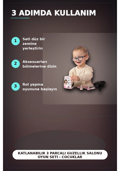 Katlanabilir 3 Parcali Guzellik Salonu Oyun Seti - Cocuklar Icin Makyaj Kuafor Manikur Bx-313422