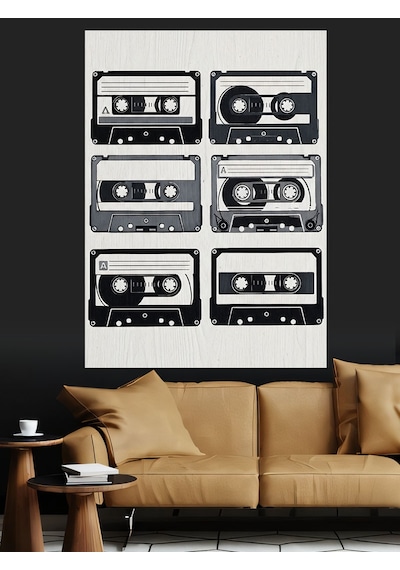 Kaset Çalar Retro Bantlar Dekoratif Kanvas - Mdf Ahşap Tablo