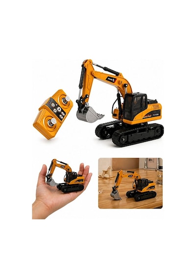 Şarjlı Mini Metal Kepçe 1:64 Ölçek Uzaktan Kumandalı Kepçe Metal 9 Kanallı Full Fonskiyonlu Sarı