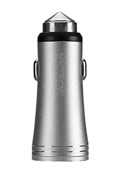 Hy-x62 3.4a Hızlı Şarj Micro Usb Kablolu 2 Usb Metal Araç Şarj Cihazı, Gümüş