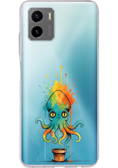 Vivo Y15s İle Uyumlu Splash Ahtapot Tasarımlı Şeffaf Silikon Kılıf Şeffaf