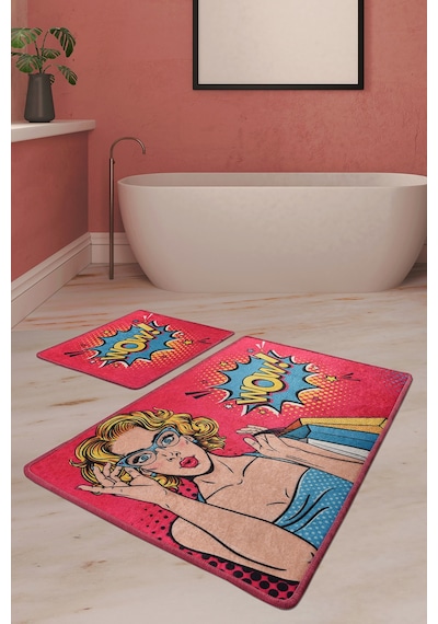 Pop Art Djt 2 Lı Set Banyo Halısı, Paspas Çok Renkli