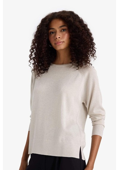 Defacto Regular Fit Bisiklet Yaka Triko Kazak C6818AX24WN Bej