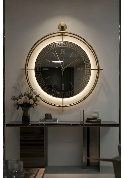Versay Bronz Exclusive - Gerçek Ayna - Pilli Led Metal Duvar Saati