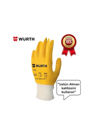 Würth Iş Güvenliği Eldiveni Kalın Nitril Sarı No:9/l 1 Çift