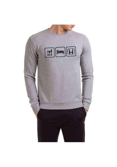 Ye Iç Yat Araba Baskılı Gri Erkek Örme Sweatshirt