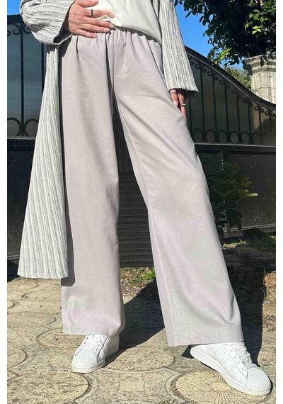 Rabia Şamlı Gri Keten Pantolon Normal
