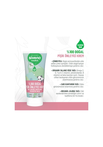 Siveno %100 Doğal Bebek Pişik Önleyici Jel Krem Çinko Hassas Hipoalerjenik Vegan Bakım Kremi 50 Ml