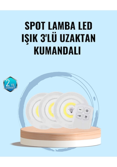 Ev Ofis Kamp İçin Uygun Uzaktan Kumandalı Yapışkanlı Kablosuz Led Spot Lambalar Sarı