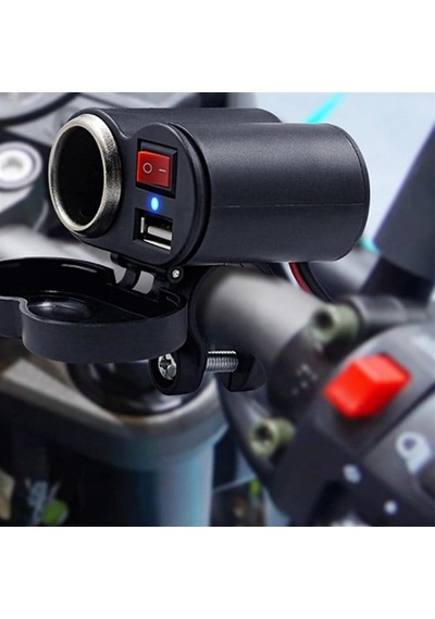 Pm-20493 Dc 12-45v Motosiklet Çakmaklık Usb Şarj Soketi Su Geçirmez Kapaklı