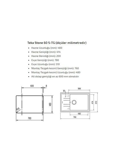 Teka Stone 60 S-Tg Auto Metalık Sıyah Granit Eviye