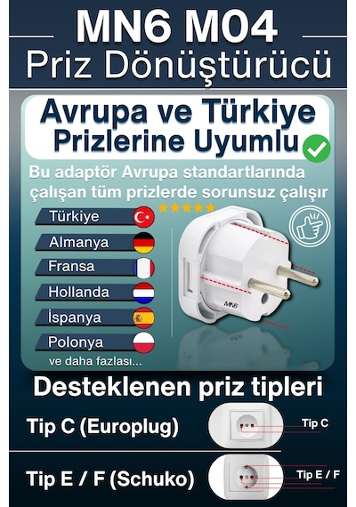 Mn6 M04 Priz Dönüştürücü/5 Adet Fiş Çevirici Adaptör-şarj Aleti Fiş Dönüştürücü