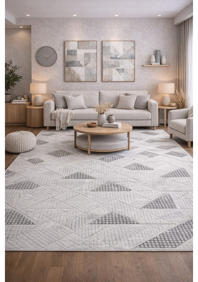 Salon Halısı 6023 Kahve Kaymaz Taban Yıkanabilir Leke Tutmaz Özel Ölçü Dekoratif Gri - 844312060 Gri