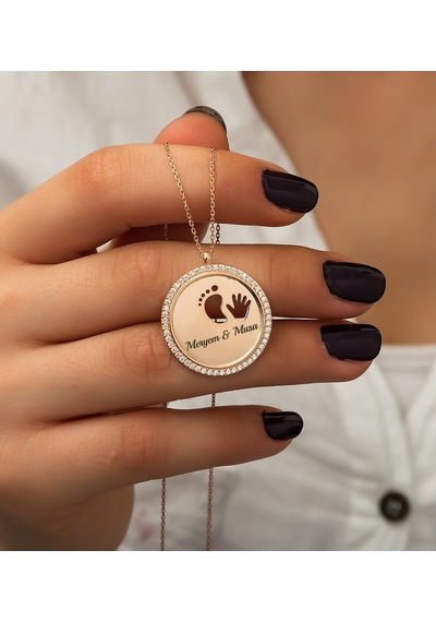 925 Ayar Papatya Silver Gümüş Kolye Rose- Rodaj-gold İlk Adım Kolyesi Anne Bebek Kolye El Ayak Kolye
