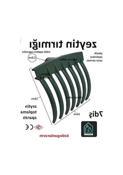 Yeşil Plastik Zeytin Toplama Tırmığı, 7 Dişli Ve 13 Cm Uzunluğunda