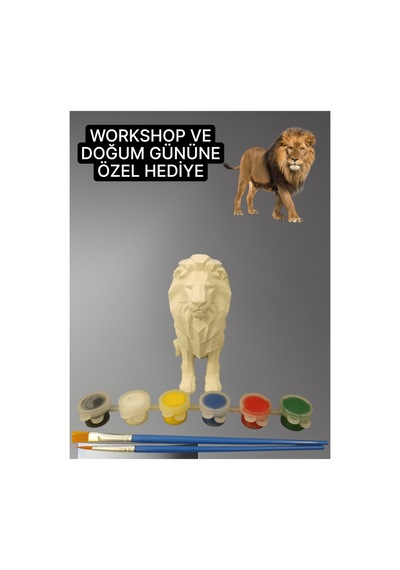 3d Aslan Figür Boyama Seti - Kendin Boya Hobi Ve Etkinlik Seti - Akrilik Boya + 2 Fırça