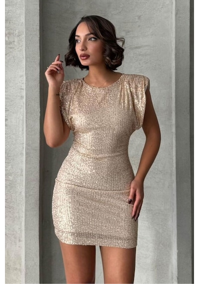 Verymoda Işıltılı Pul İşlemeli, Arka Dekolteli, Mini Gece Elbisesi Vmf1867 Taş