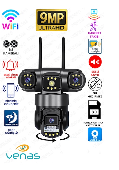 2 Kameralı Yapay Zekalı Wifi Kablosuz Hareketli Güvenlik Kamerası