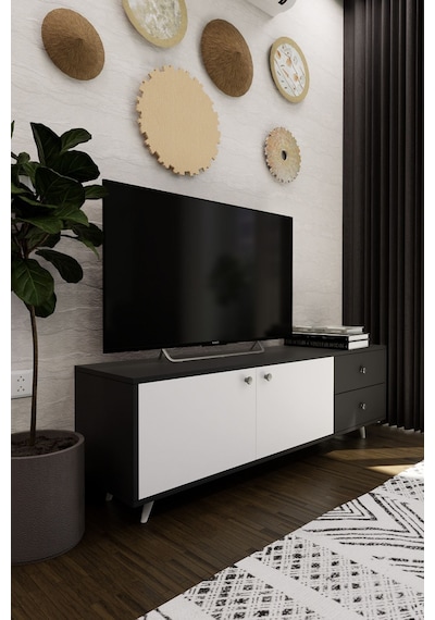 Leder Modern Dekoratif Tv Ünitesi Televizyon Sehpası Antrasit... Antrasit