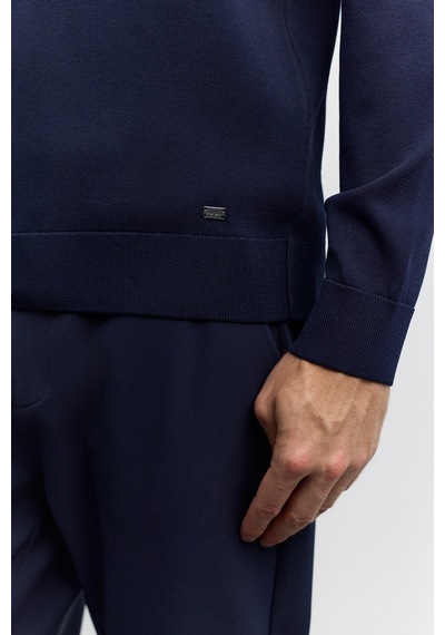 Avva Erkek Lacivert Polo Yaka Fermuarlı Rayon Tüylenmeyen Basic Triko Regular Fit Kazak B005150