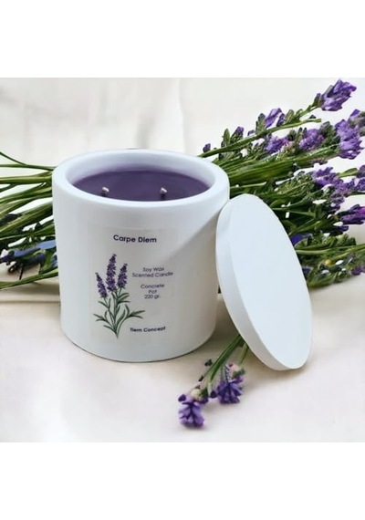 Dekoratif Lavanta Kokulu Beyaz Renkli Saksılı Ve Kapaklı Soya Mum Diğer