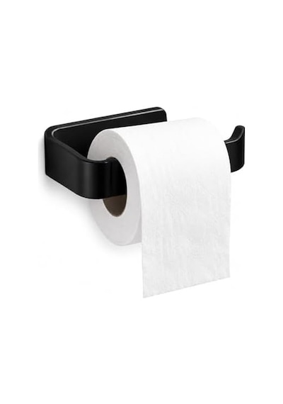 Siyah Lamalı Tuvalet Kağıtlığı, Hem Yapışkanlı Hem Vidalı Montajlı Wc Kağıt Askılığı, Açık Uç Tasarımlı Banyo Tuvalet Kağıdı Tutucu, Mat Siyah Modern Kağıtlık 000 Açık Krem