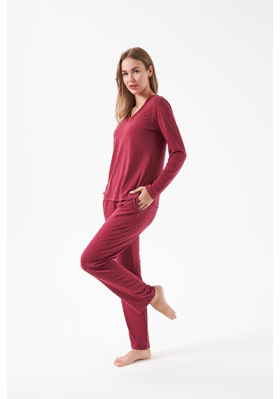 Relax Mode Kadın V Yaka Pijama Takım - 28091r Bordo Relax Mode Kadın V Yaka Pijama Takım - 28091r Bordo