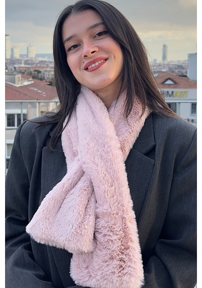Mollycrush Peluş Yumuşak Soft Atkı Kışlık Suni Kürklü Pembe Kadın Atkısı Pembe