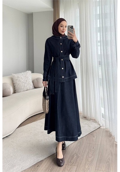Meecy Tesettür Denim İkili Takım Lacivert Lacivert