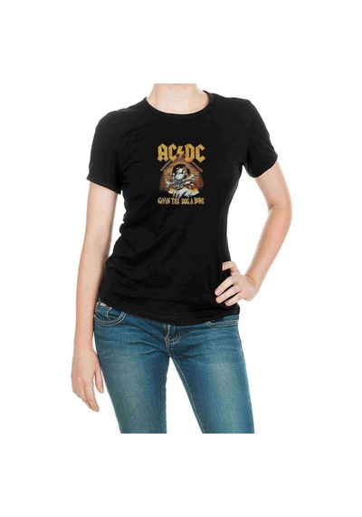 Ac Dc Gıvıng The Dog Baskılı Siyah Kadın Tshirt