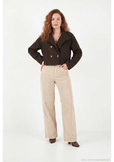 Lela Dik Yaka Düğmeli Kısa Kaşe Mont Kadın Kaşe Mont 611aw115 Kahve